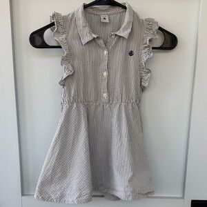 Petit Bateau Ruffled Striped organic cotton Seersucker Dress - Blue and White